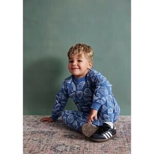 Lewis Kids Size 8Y Organic Cotton Sweatsuit Set | Oyster Print | Blue NWOT